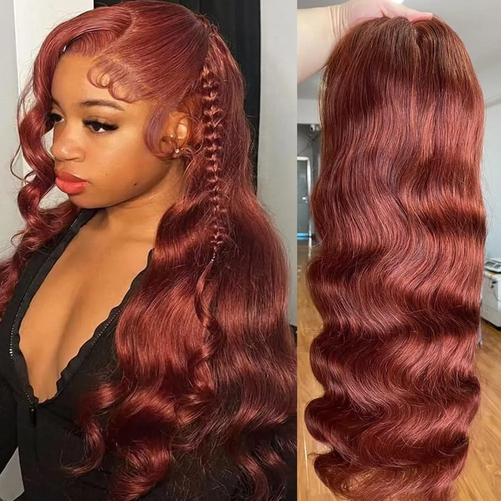 30 Inch 12A Reddish Brown Lace Front Wigs Human Hair 13x6 HD Body Wave Frontal Wigs for Black Women 180 Density Copper Red Glueless Body Wave Lace Front Wig Human Hair Pre Plucked with Baby Hair