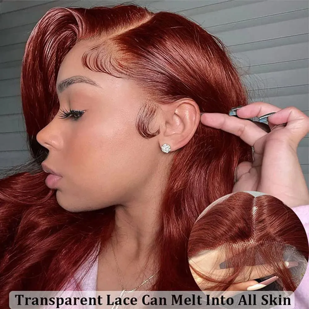 30 Inch 12A Reddish Brown Lace Front Wigs Human Hair 13x6 HD Body Wave Frontal Wigs for Black Women 180 Density Copper Red Glueless Body Wave Lace Front Wig Human Hair Pre Plucked with Baby Hair