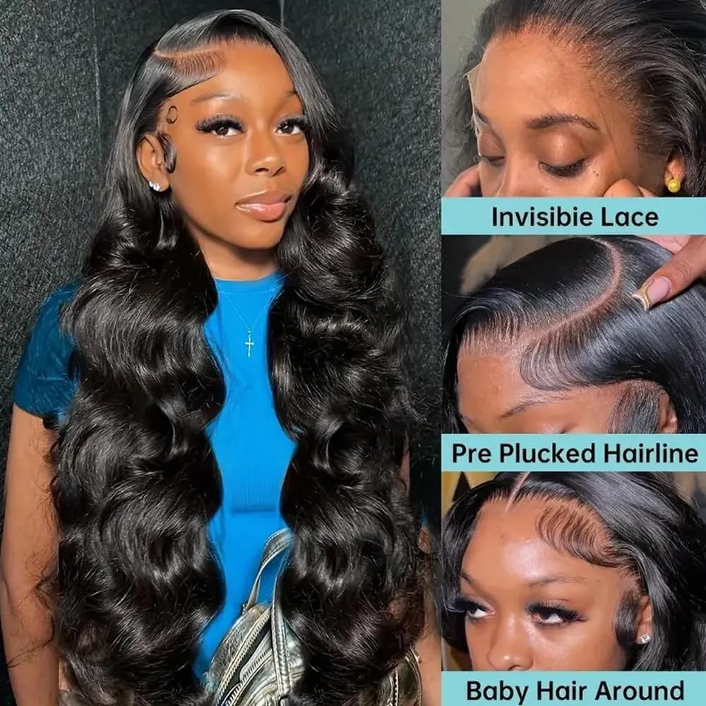 30 Inch 13x6 HD Lace Front Wigs Human Hair Pre Plucked Brazilian Virgin Body Wave Lace Frontal Wigs Human Hair For Black Women 180 Density Body Wave Glueless Wig Long Hair Natural Hairline