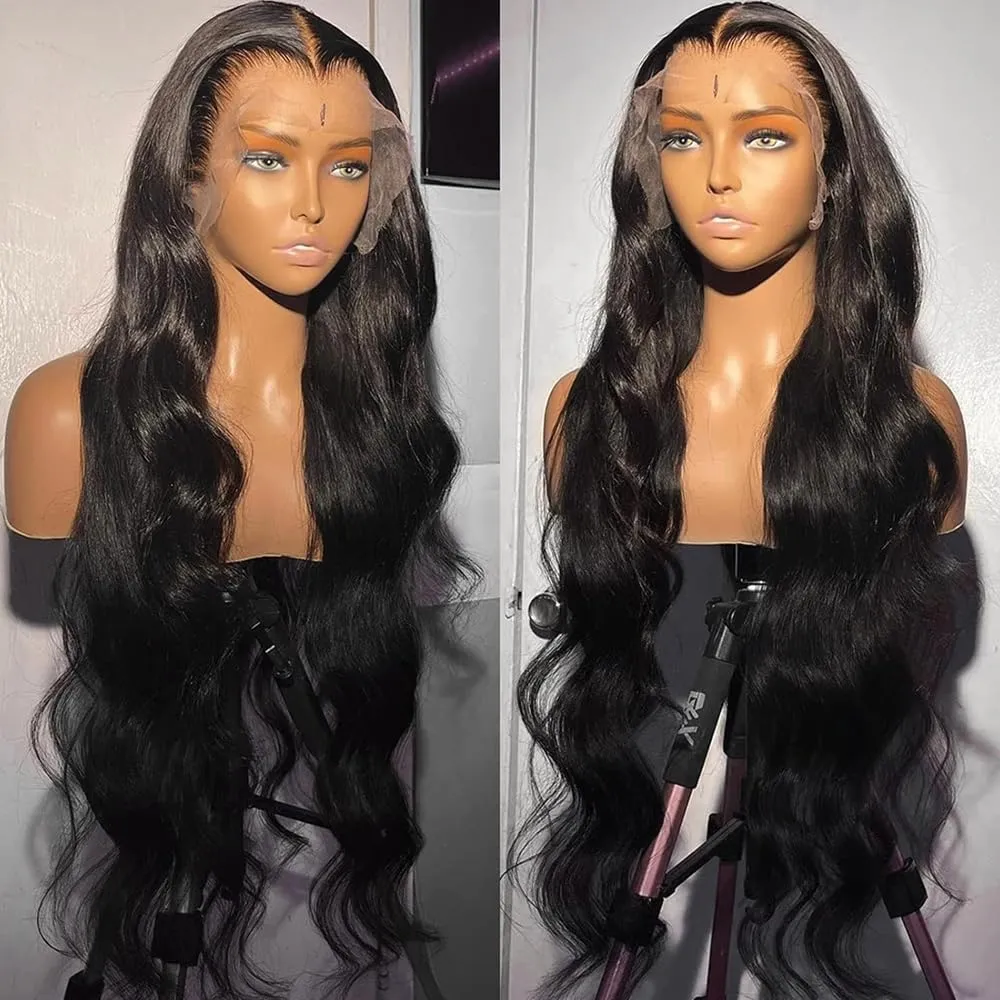 30 Inch 13x6 HD Lace Front Wigs Human Hair Pre Plucked Brazilian Virgin Body Wave Lace Frontal Wigs Human Hair For Black Women 180 Density Body Wave Glueless Wig Long Hair Natural Hairline