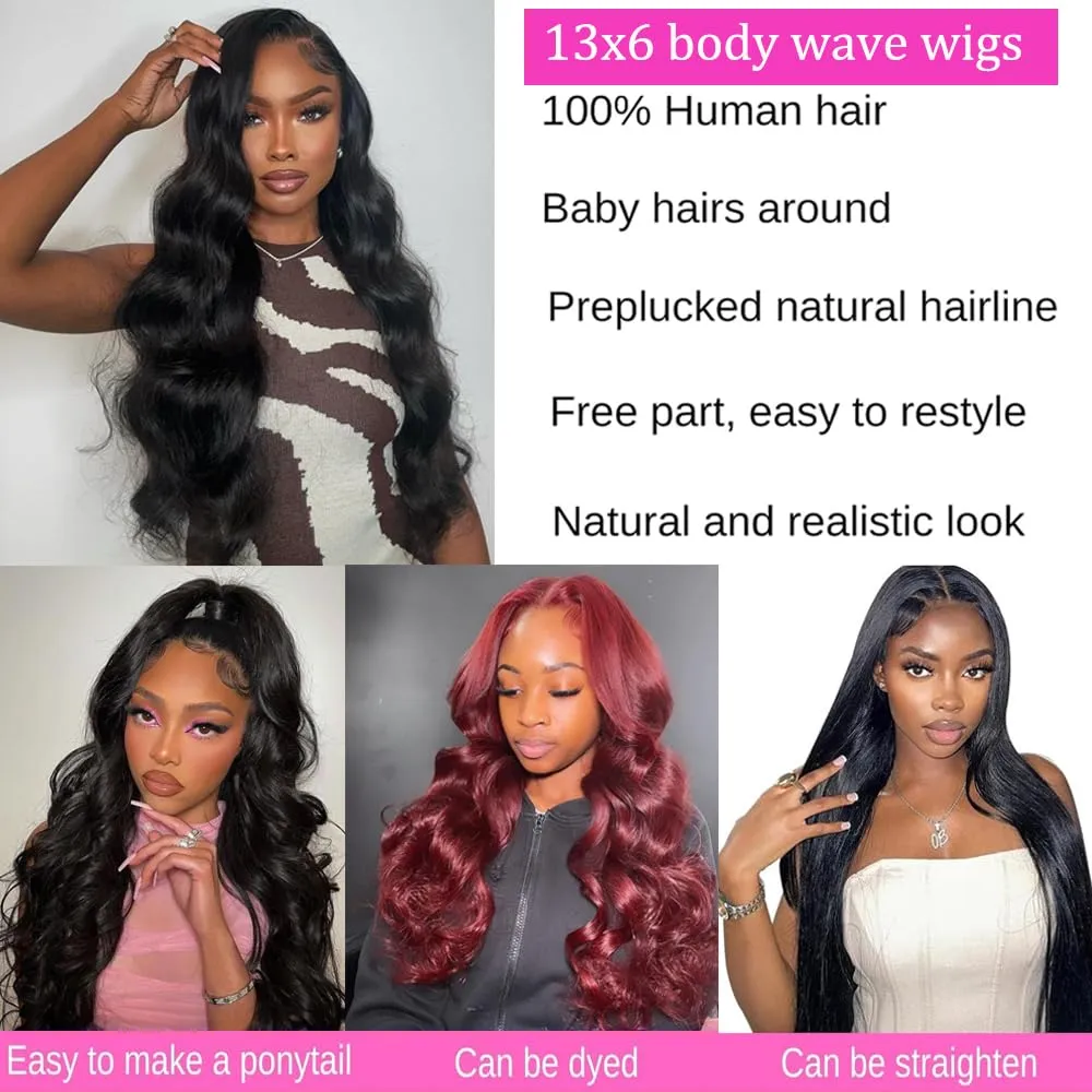30 Inch 13x6 HD Lace Front Wigs Human Hair Pre Plucked Brazilian Virgin Body Wave Lace Frontal Wigs Human Hair For Black Women 180 Density Body Wave Glueless Wig Long Hair Natural Hairline