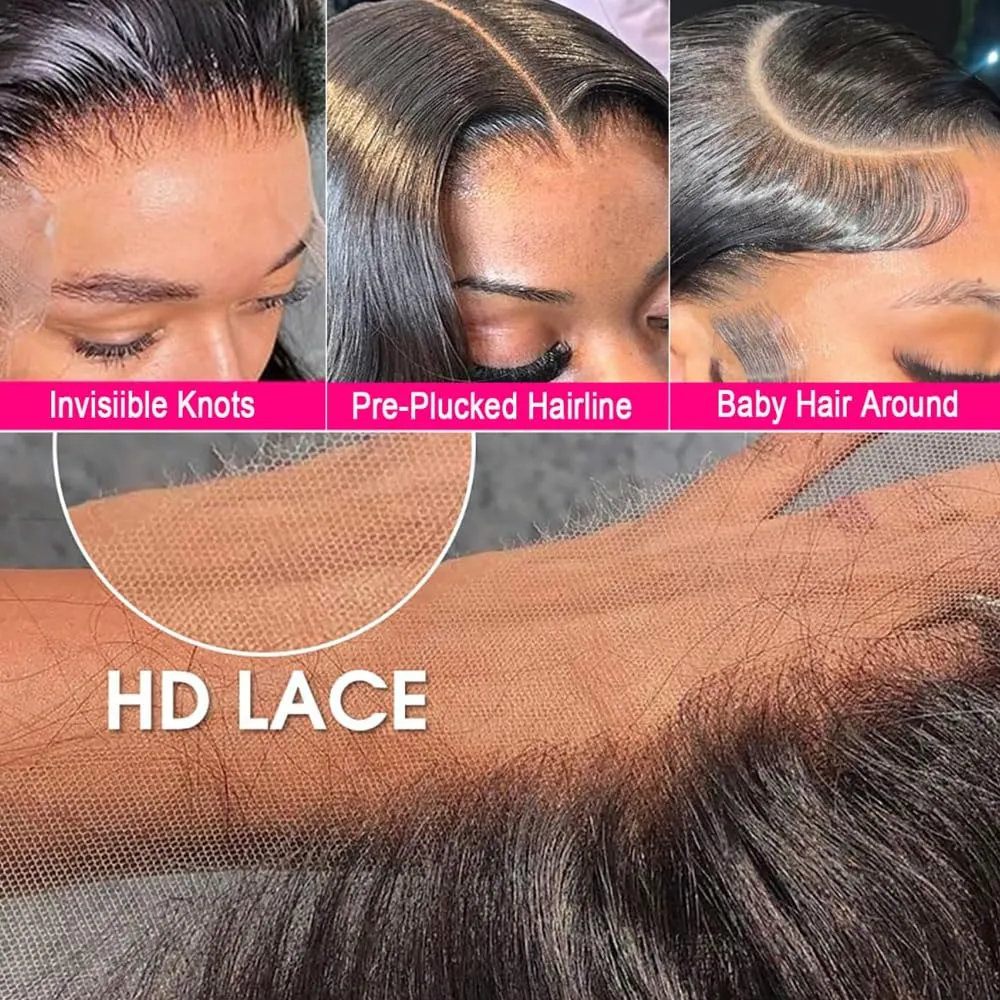30 Inch 13x6 HD Lace Front Wigs Human Hair Pre Plucked Brazilian Virgin Body Wave Lace Frontal Wigs Human Hair For Black Women 180 Density Body Wave Glueless Wig Long Hair Natural Hairline