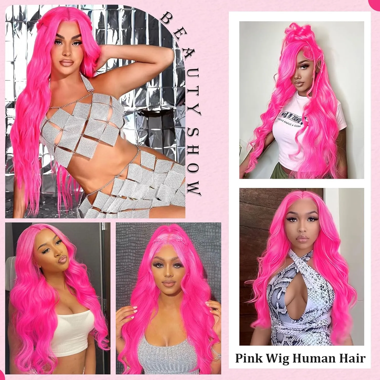 30 Inch Pink Lace Front Wig Human Hair 200 Density 13x4 HD Lace Front Wigs Human Hair Pre Plucked with Baby Hair Glueless Colored Body Wave Wig Frontal Wigs