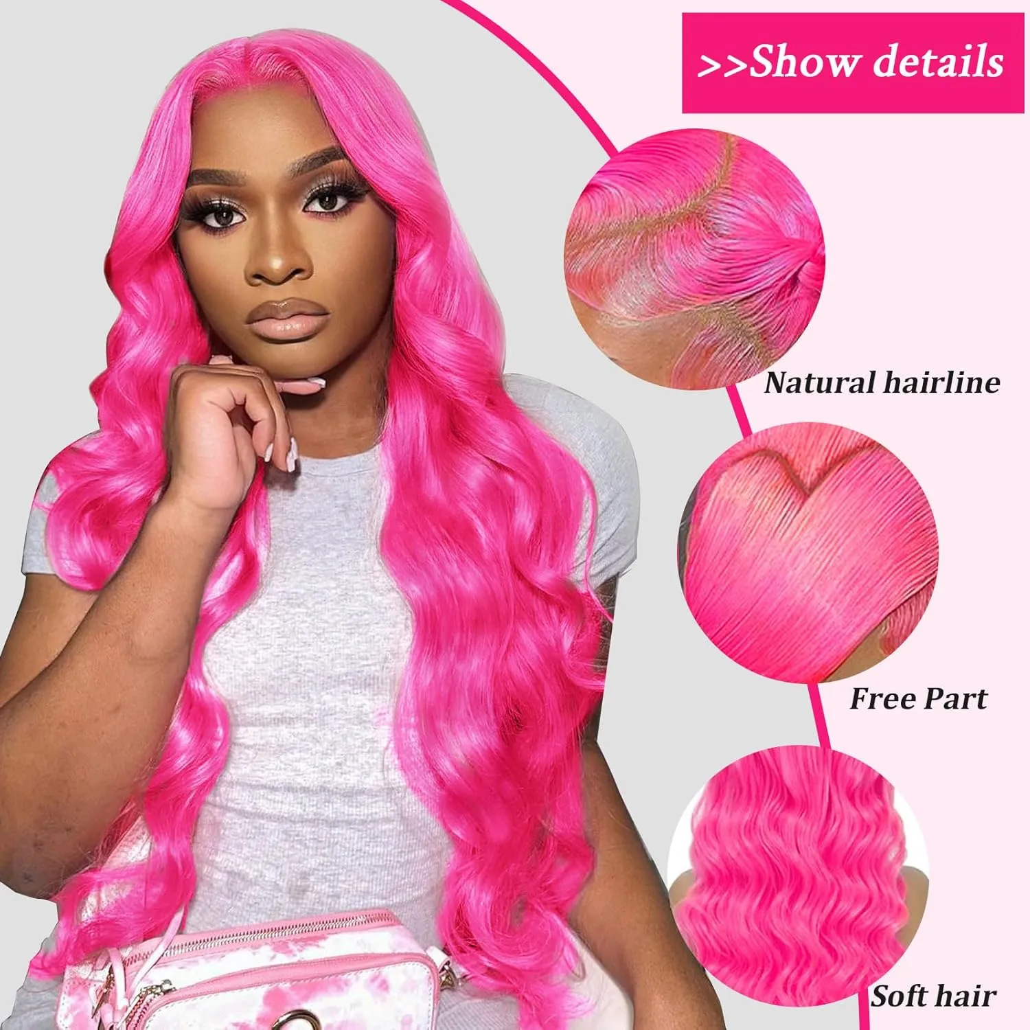 30 Inch Pink Lace Front Wig Human Hair 200 Density 13x4 HD Lace Front Wigs Human Hair Pre Plucked with Baby Hair Glueless Colored Body Wave Wig Frontal Wigs