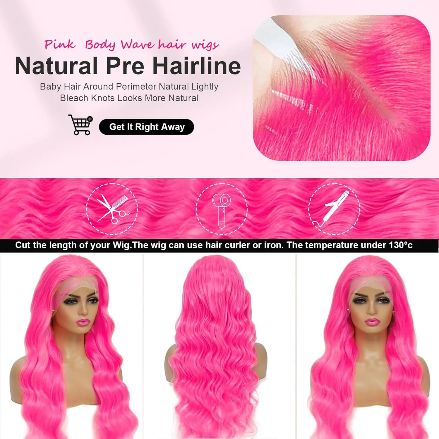 30 Inch Pink Lace Front Wig Human Hair 200 Density 13x4 HD Lace Front Wigs Human Hair Pre Plucked with Baby Hair Glueless Colored Body Wave Wig Frontal Wigs