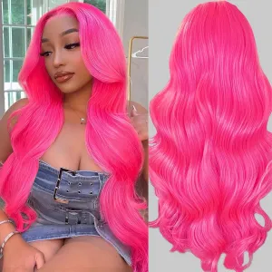 30 Inch Pink Lace Front Wig Human Hair 200 Density 13x4 HD Lace Front Wigs Human Hair Pre Plucked with Baby Hair Glueless Colored Body Wave Wig Frontal Wigs