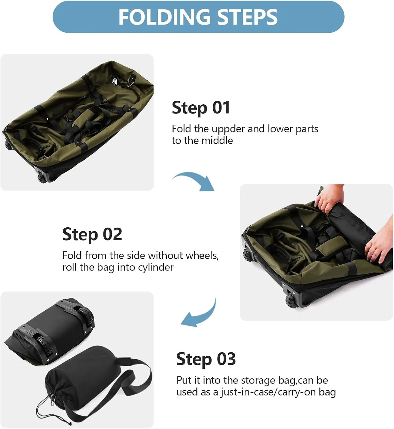32" Soft-Sided Wheeled Luggage Bag,110L Expandable 140L Rolling Duffle Bag,Foldable Large Travel Bags with 2 Wheels,No Telescope Handle,Army Green