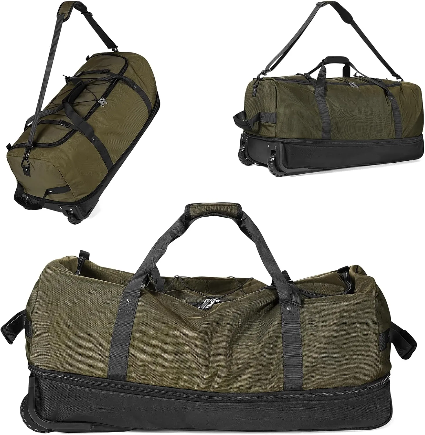 32" Soft-Sided Wheeled Luggage Bag,110L Expandable 140L Rolling Duffle Bag,Foldable Large Travel Bags with 2 Wheels,No Telescope Handle,Army Green