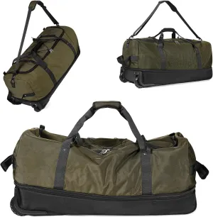 32" Soft-Sided Wheeled Luggage Bag,110L Expandable 140L Rolling Duffle Bag,Foldable Large Travel Bags with 2 Wheels,No Telescope Handle,Army Green