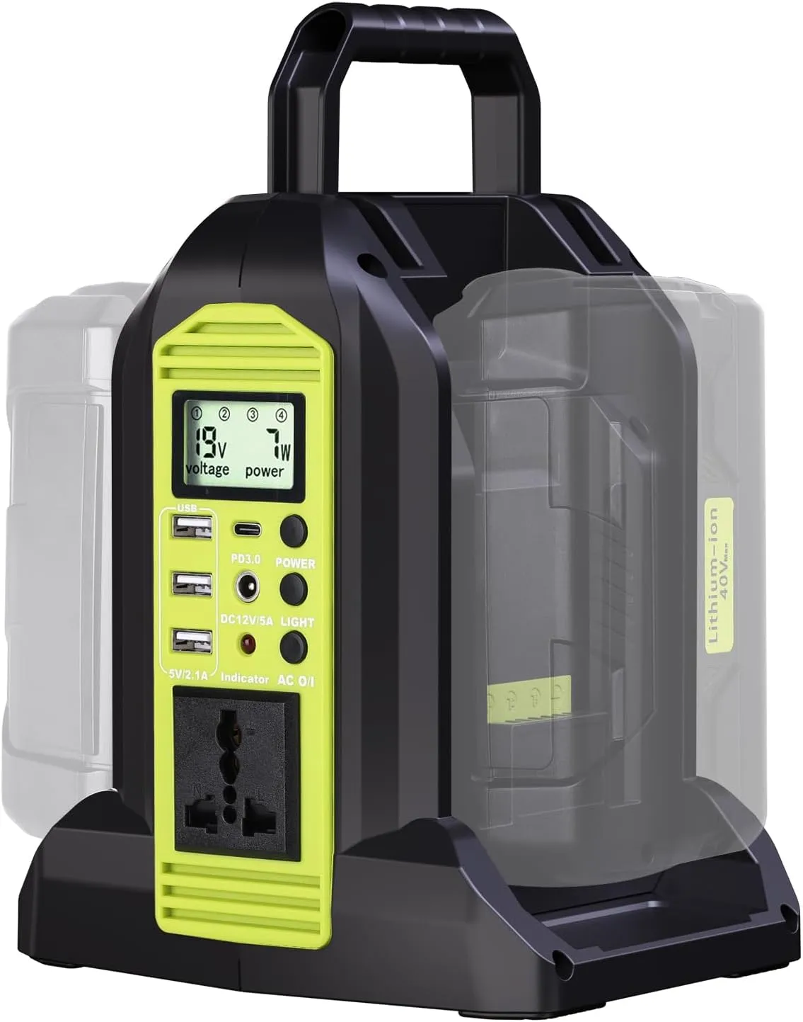 350W Power Inverter for Ryobi 40V Li-ion Battery, OP401 2-Port 40V to 120V Pure Sine Wave Inverter with LED Light, 3 USB-A Port, 1 USB-C Port, 1 DC Port, Power Station for Camping Emergency(Tool Only)