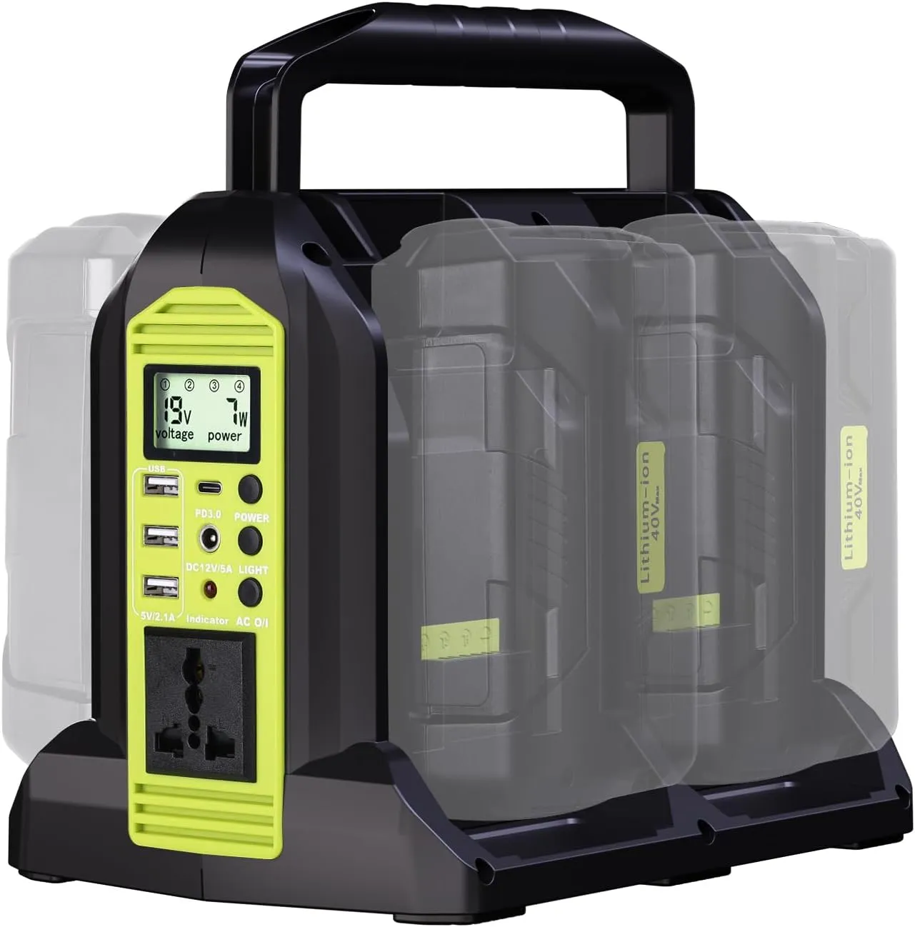 350W Power Inverter for Ryobi 40V Li-ion Battery, OP401 4-Port 40V to 120V Pure Sine Wave Inverter with LED Light, 3 USB-A Port, 1 USB-C Port, 1 DC Port, Power Station for Camping Emergency(Tool Only)