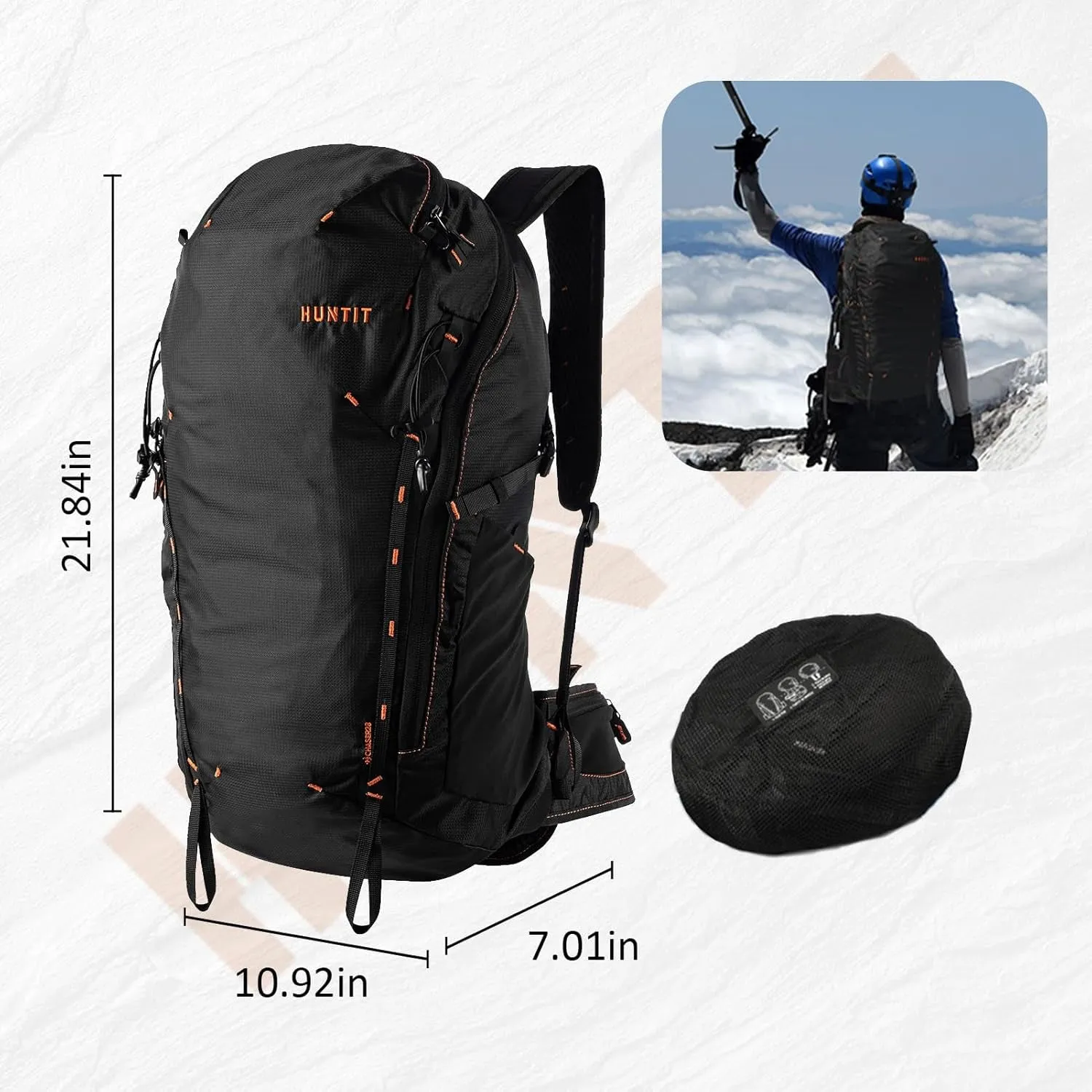 35L Hiking Backpack, Lightweight Packable Hiking Daypack, Camping, Travel Backpack for Men Women, Black