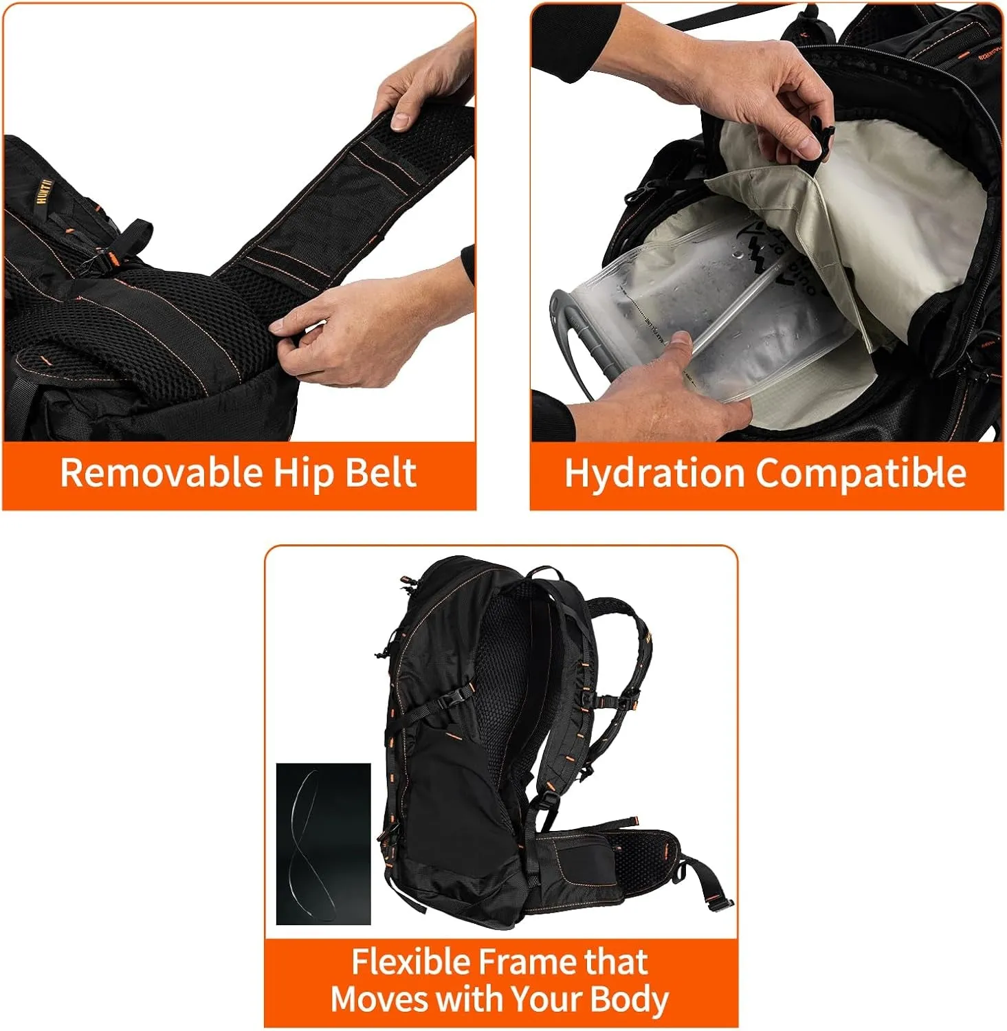 35L Hiking Backpack, Lightweight Packable Hiking Daypack, Camping, Travel Backpack for Men Women, Black