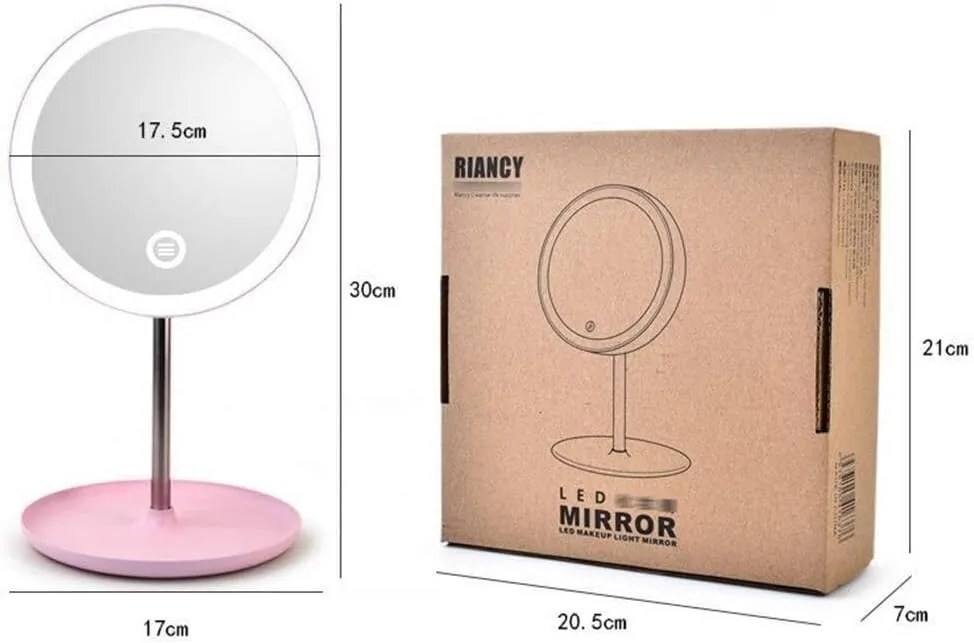 360° Adjustable LED Lighted Makeup Mirror, Three-Tone Lighting, Portable Vanity Mirror, Touch Control, USB/Battery Operated, Pink