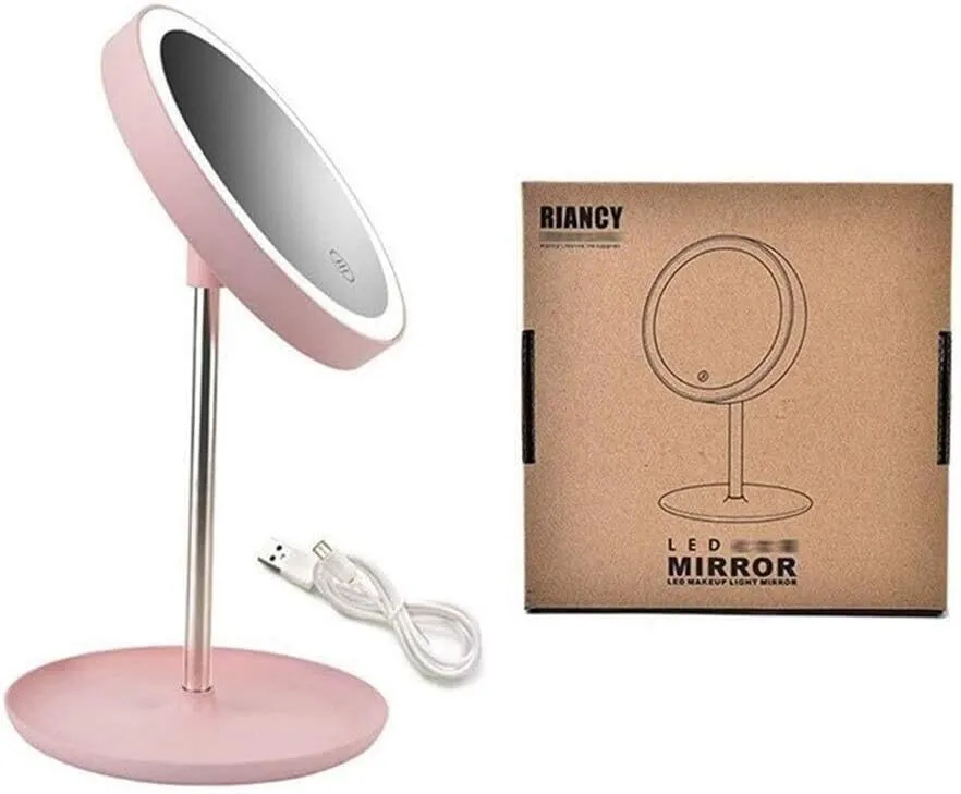 360° Adjustable LED Lighted Makeup Mirror, Three-Tone Lighting, Portable Vanity Mirror, Touch Control, USB/Battery Operated, Pink