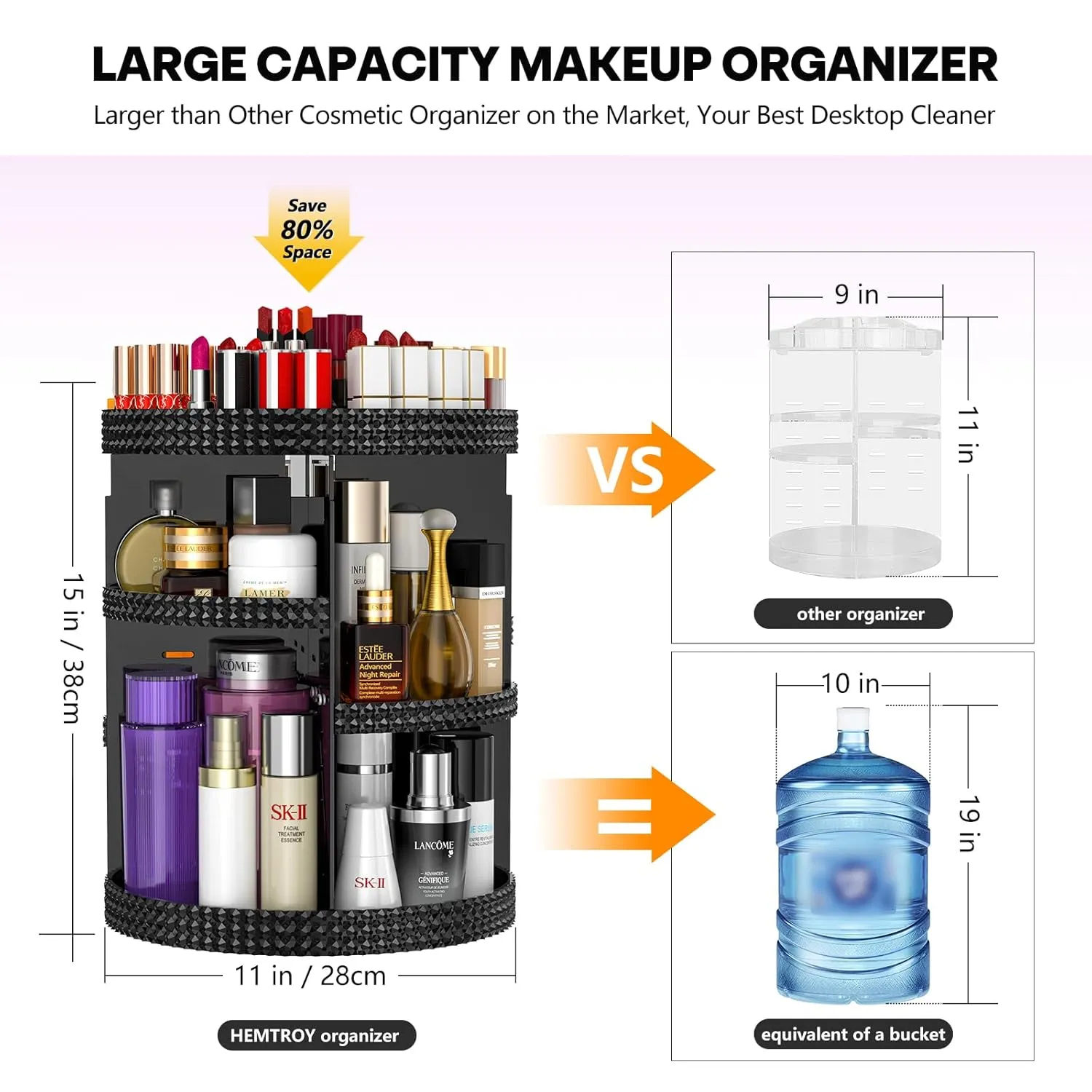 360 Degree Rotating Makeup Organizer for Vanity, Extra Large Capacity Beauty Organizer, Adjustable DIY 7 Layers Perfume Organizer, Skincare Organizers Fits AII Cosmetics and Accessories(Black)