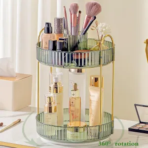 360 rotating makeup organizer for Vanity, skincare organizers cosmetics organizer clear makeup storage organizer，cosmetic display cases for bathroom，product organizer for bedroom（2 Tier Divided，Green）