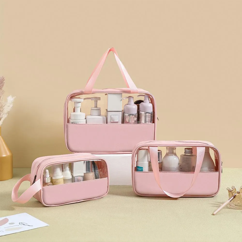 3pcs Large Capacity Waterproof Makeup Bag Set Translucent PU Travel Storage Bag