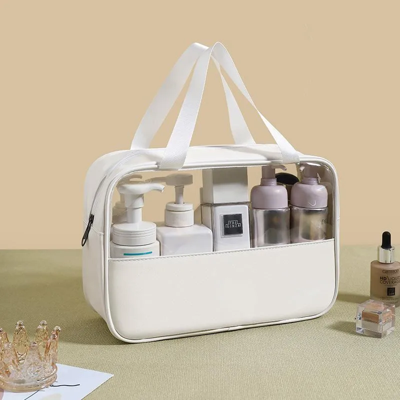 3pcs Large Capacity Waterproof Makeup Bag Set Translucent PU Travel Storage Bag