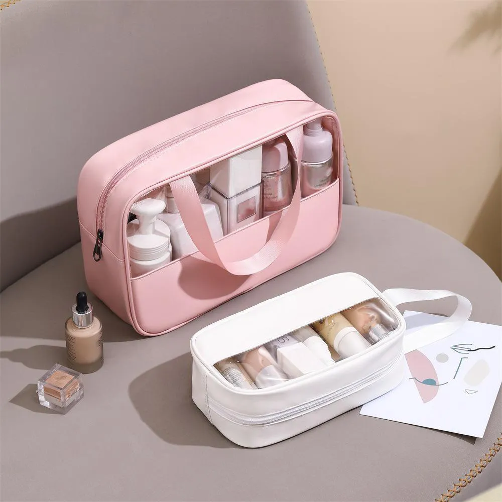 3pcs Large Capacity Waterproof Makeup Bag Set Translucent PU Travel Storage Bag