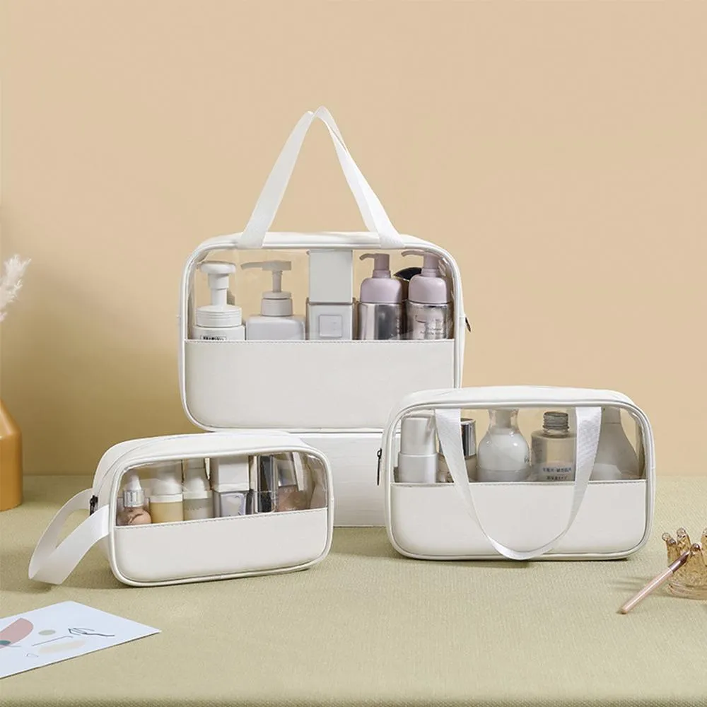 3pcs Large Capacity Waterproof Makeup Bag Set Translucent PU Travel Storage Bag