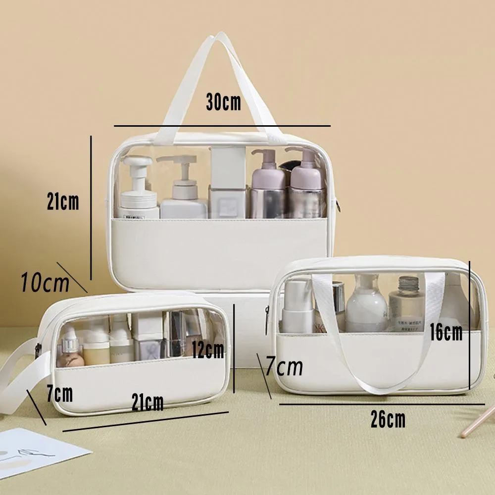 3pcs Large Capacity Waterproof Makeup Bag Set Translucent PU Travel Storage Bag