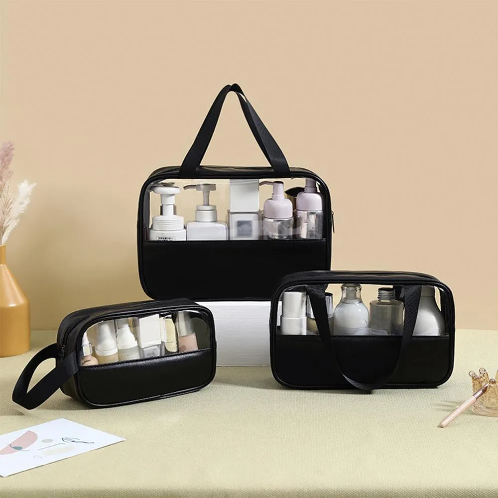 3pcs Large Capacity Waterproof Makeup Bag Set Translucent PU Travel Storage Bag