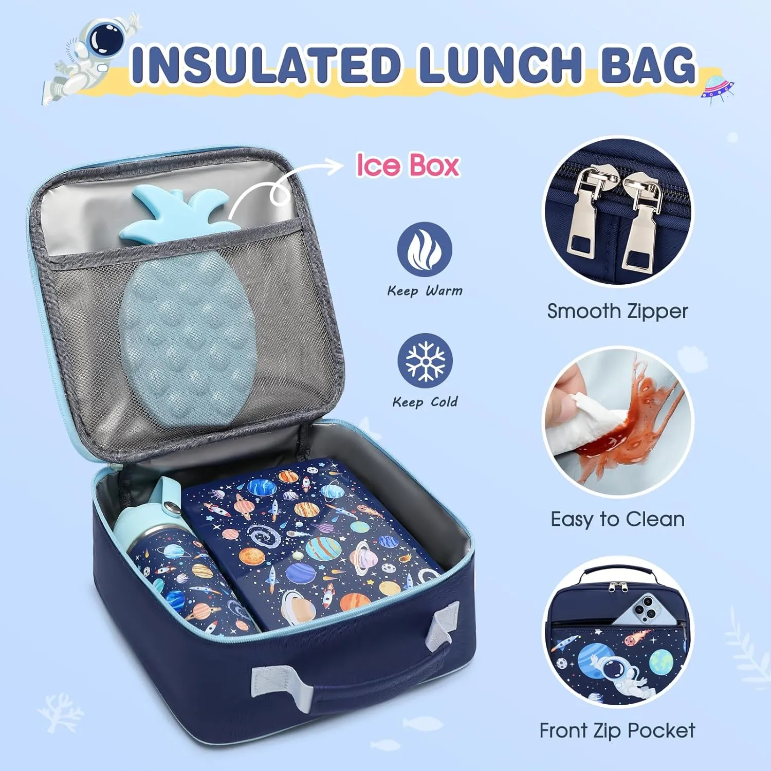 3PCS School Backpacks for Boys & Kids with Lunch Box & Pencil Case, Cool Space Astronaut Backpack for Boys & Girls, Schoolbag Bookbag for Kindergarten to High School