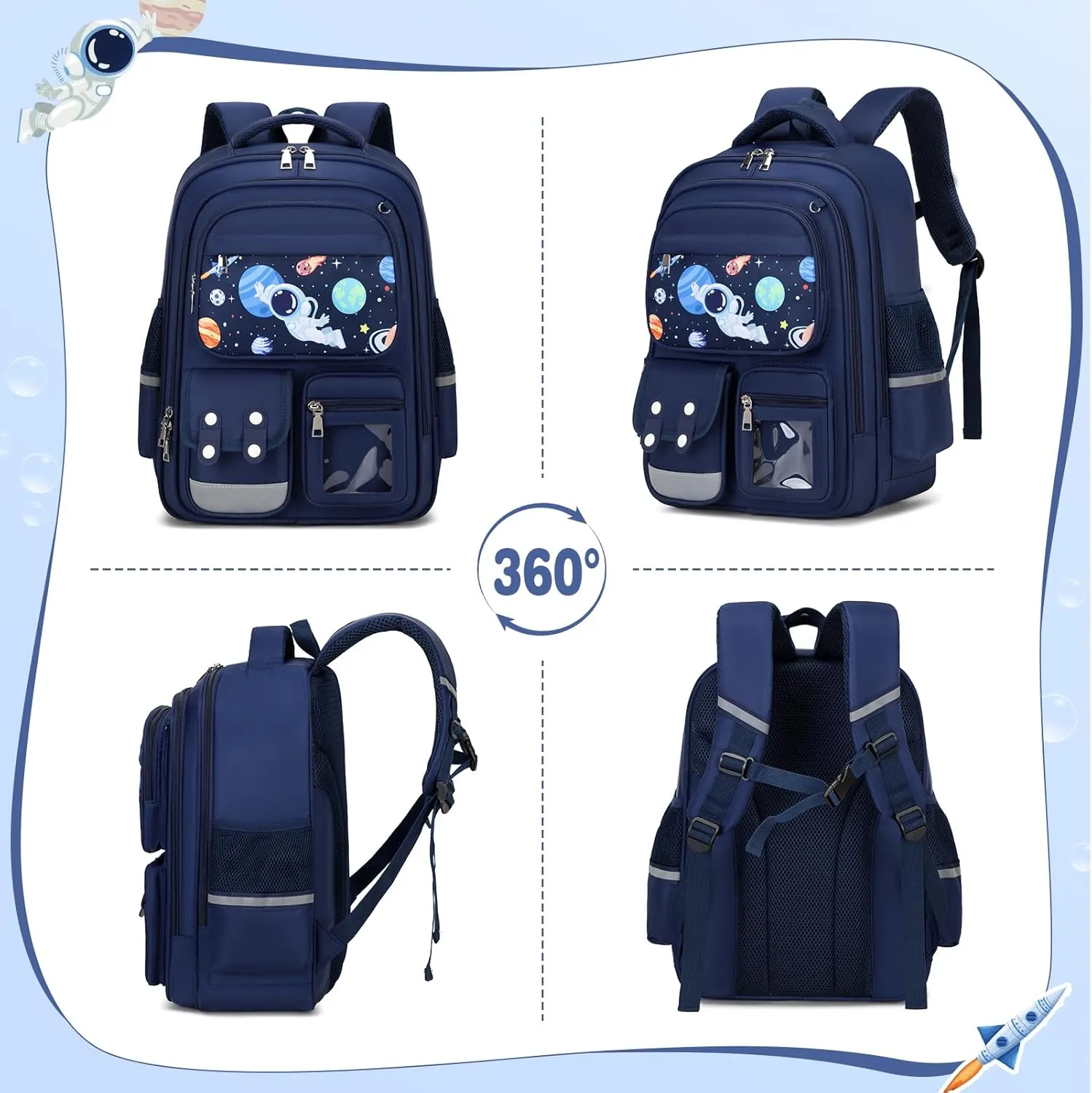 3PCS School Backpacks for Boys & Kids with Lunch Box & Pencil Case, Cool Space Astronaut Backpack for Boys & Girls, Schoolbag Bookbag for Kindergarten to High School