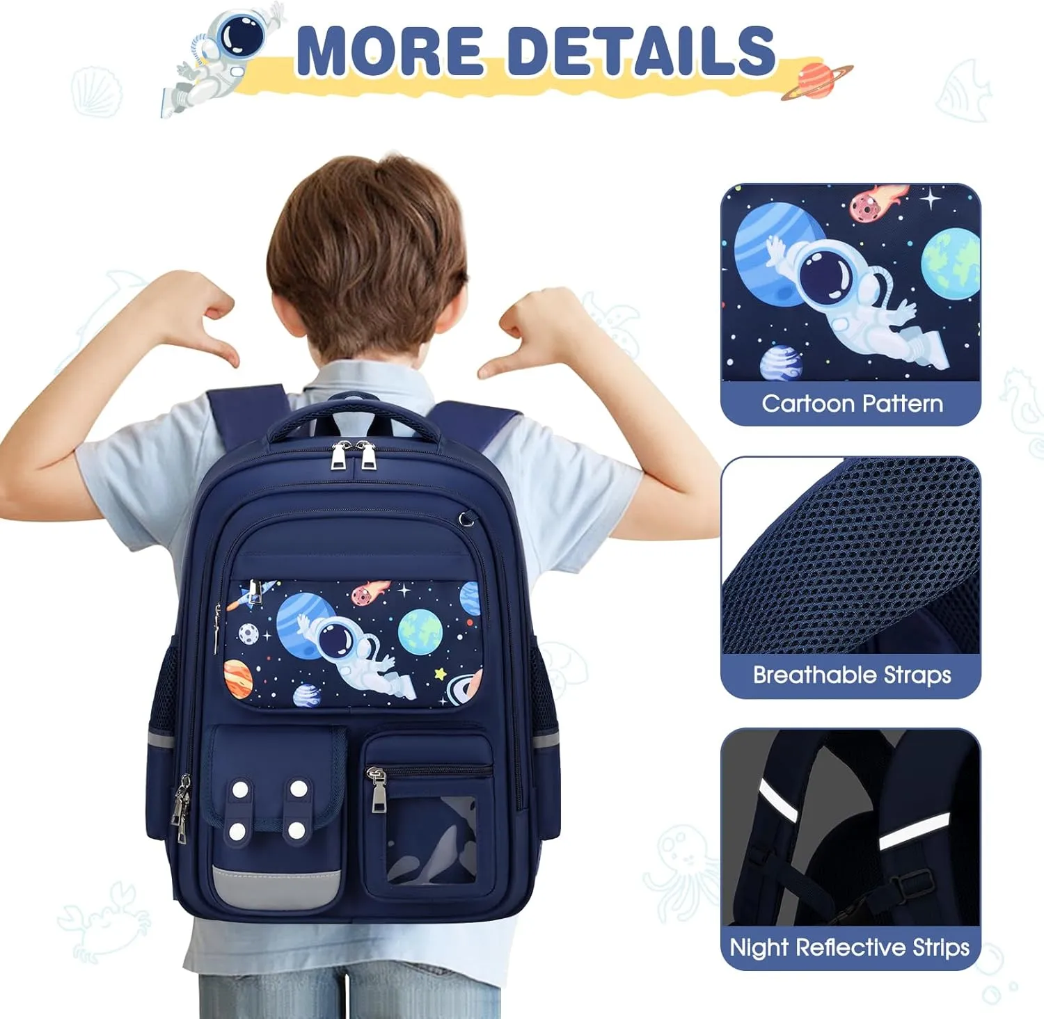3PCS School Backpacks for Boys & Kids with Lunch Box & Pencil Case, Cool Space Astronaut Backpack for Boys & Girls, Schoolbag Bookbag for Kindergarten to High School