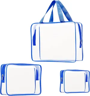 3pcs TSA Approved Clear Toiletry Bag, Crystal Clear Travel Bag PVC Cosmetic Bag, Travel Accessories Clear Makeup Bags Set Carry on Airport Airline Compliant Bag Luggage Pouch with Zipper Handle Women