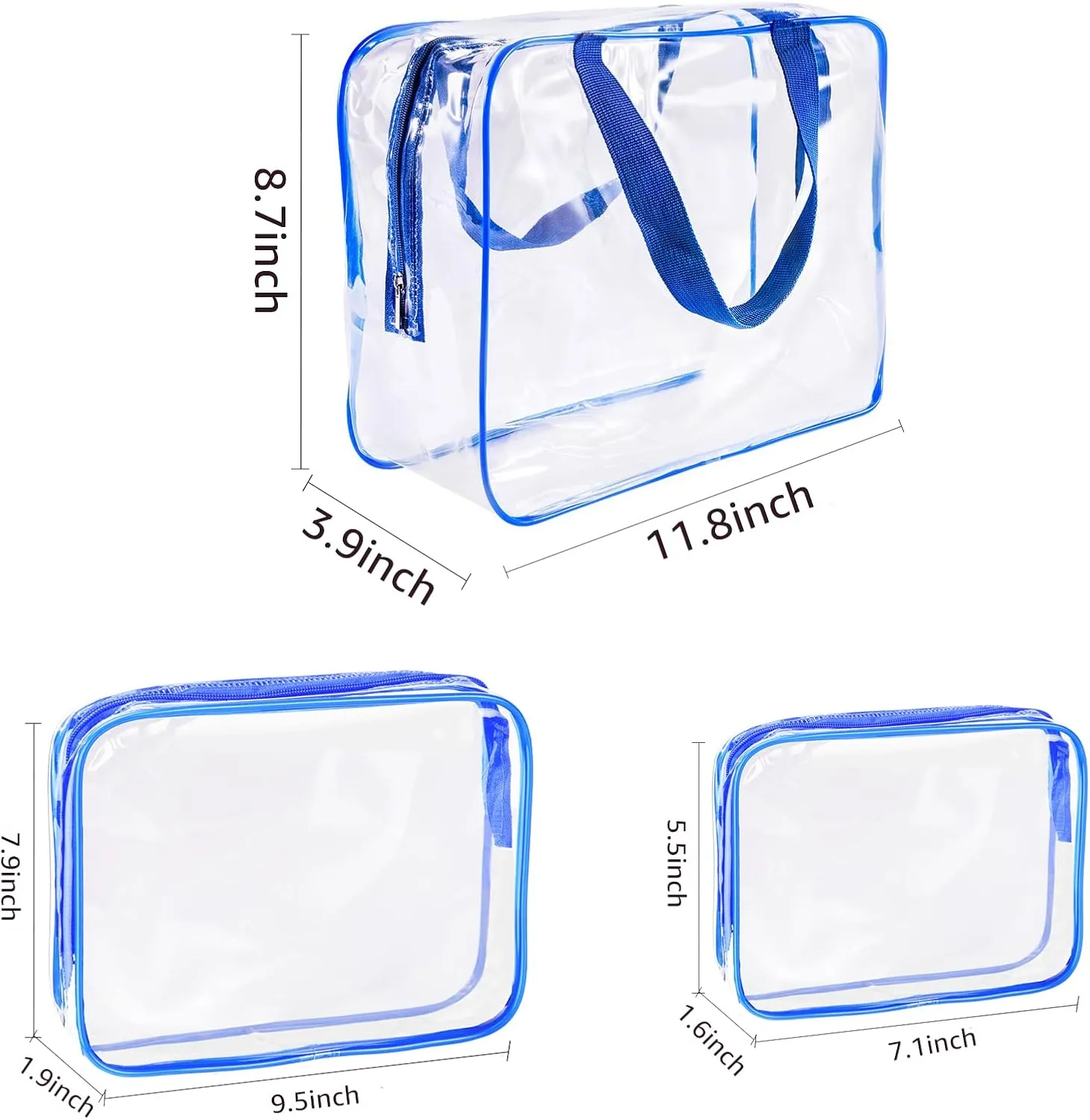 3pcs TSA Approved Clear Toiletry Bag, Crystal Clear Travel Bag PVC Cosmetic Bag, Travel Accessories Clear Makeup Bags Set Carry on Airport Airline Compliant Bag Luggage Pouch with Zipper Handle Women