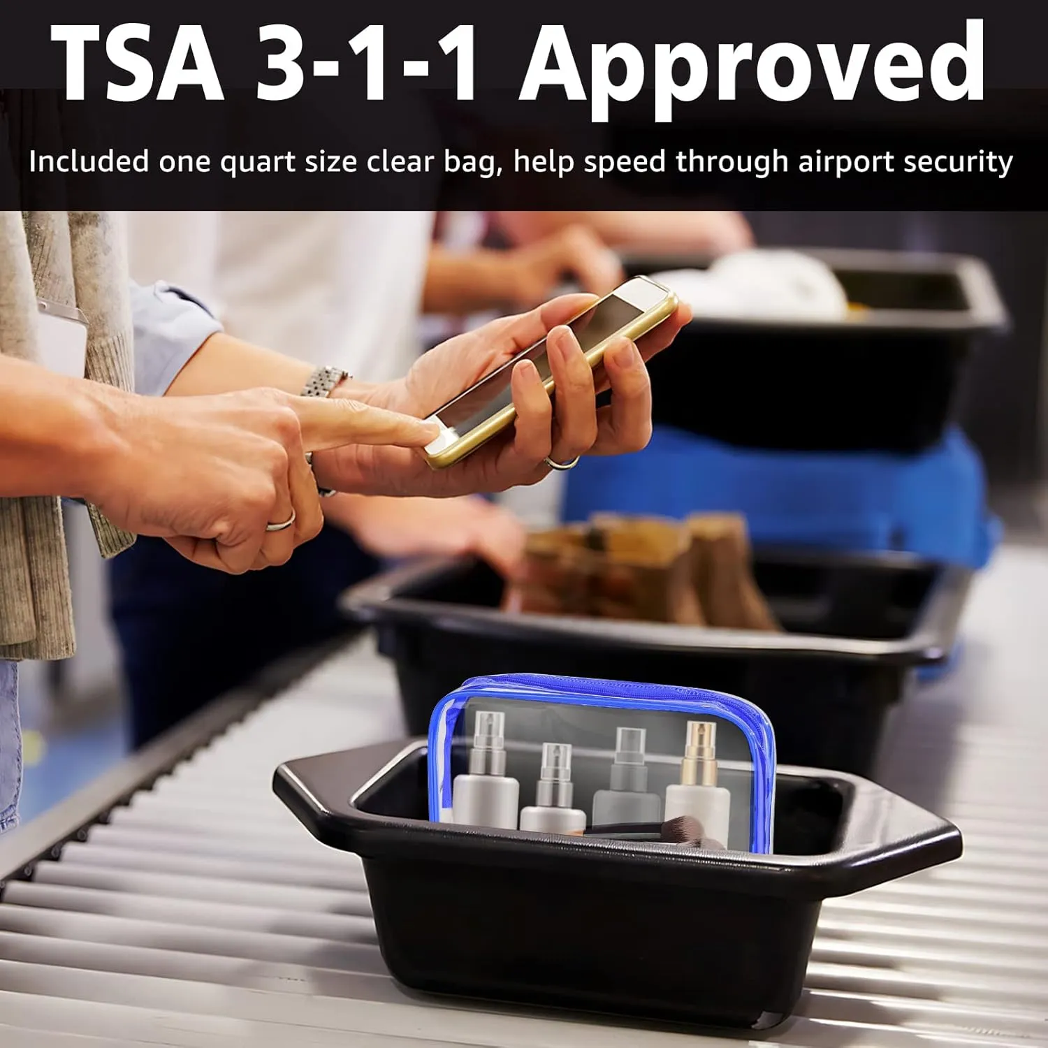3pcs TSA Approved Clear Toiletry Bag, Crystal Clear Travel Bag PVC Cosmetic Bag, Travel Accessories Clear Makeup Bags Set Carry on Airport Airline Compliant Bag Luggage Pouch with Zipper Handle Women