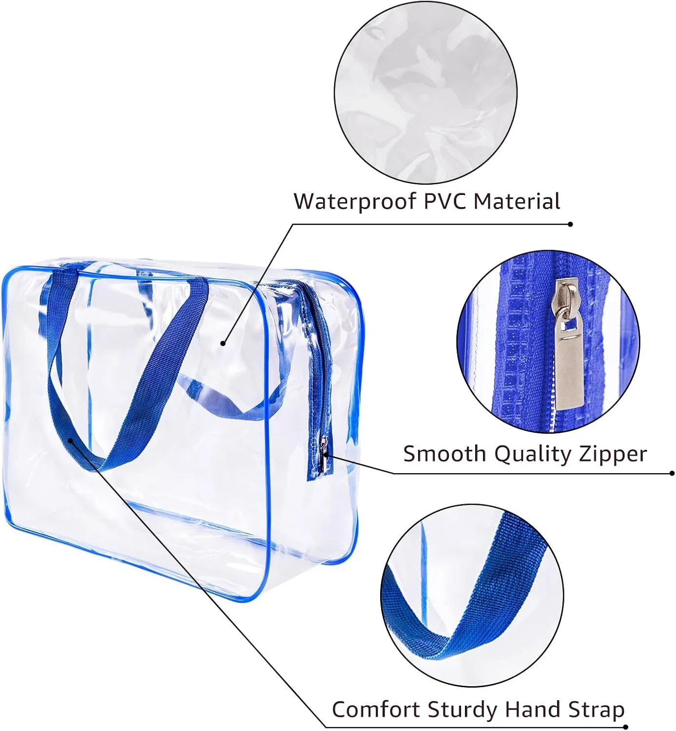 3pcs TSA Approved Clear Toiletry Bag, Crystal Clear Travel Bag PVC Cosmetic Bag, Travel Accessories Clear Makeup Bags Set Carry on Airport Airline Compliant Bag Luggage Pouch with Zipper Handle Women