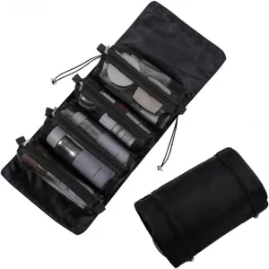 4 in 1 Detachable Cosmefic Bag, Roll Up Makeup Organizer Bag Toiletry Bag, Folding Cosmetic Travel Bags with for Gym Camping Grooming (Black)