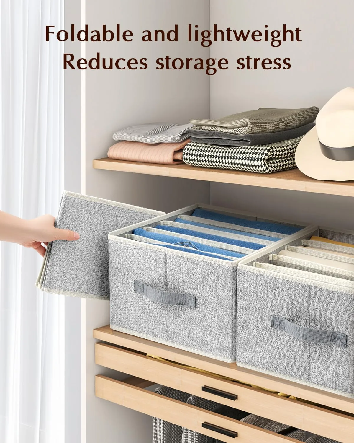 4 Pack Blended Clothes Drawer Organizer, 5-Cell Foldable Wardrobe Clothes Organizer with Handles, Closet Organizers and Storage for Jeans, T-shirts