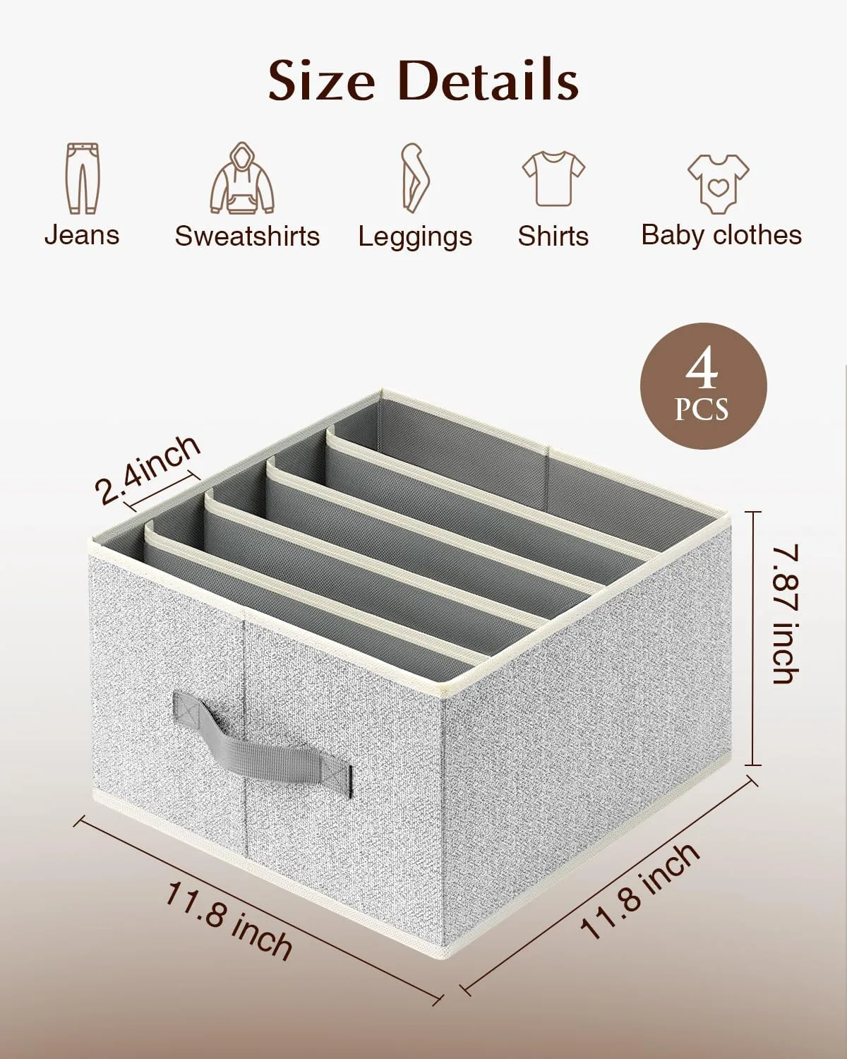 4 Pack Blended Clothes Drawer Organizer, 5-Cell Foldable Wardrobe Clothes Organizer with Handles, Closet Organizers and Storage for Jeans, T-shirts