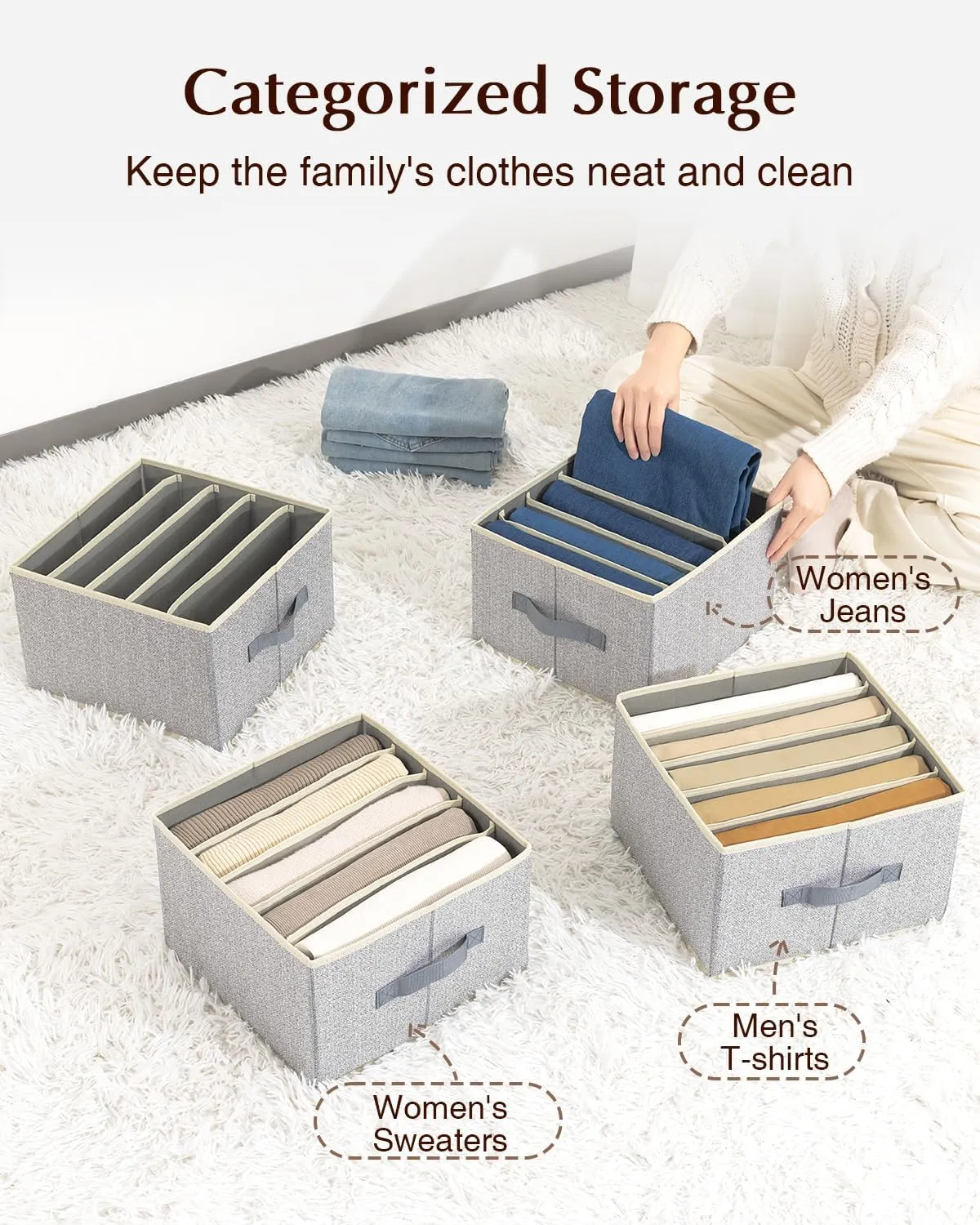4 Pack Blended Clothes Drawer Organizer, 5-Cell Foldable Wardrobe Clothes Organizer with Handles, Closet Organizers and Storage for Jeans, T-shirts