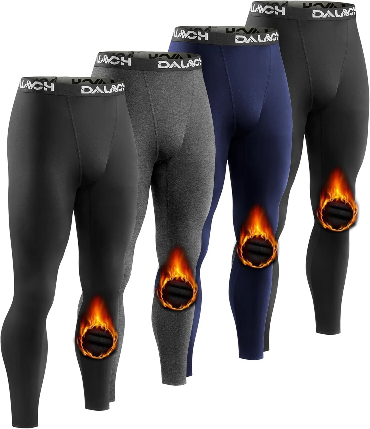4 Pack Men Thermal Compression Pants,Fleece Lined Heated Leggings for Cold Weather Sports Athletic Winter Baselayer