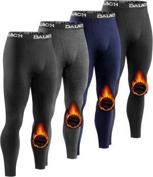 4 Pack Men Thermal Compression Pants,Fleece Lined Heated Leggings for Cold Weather Sports Athletic Winter Baselayer