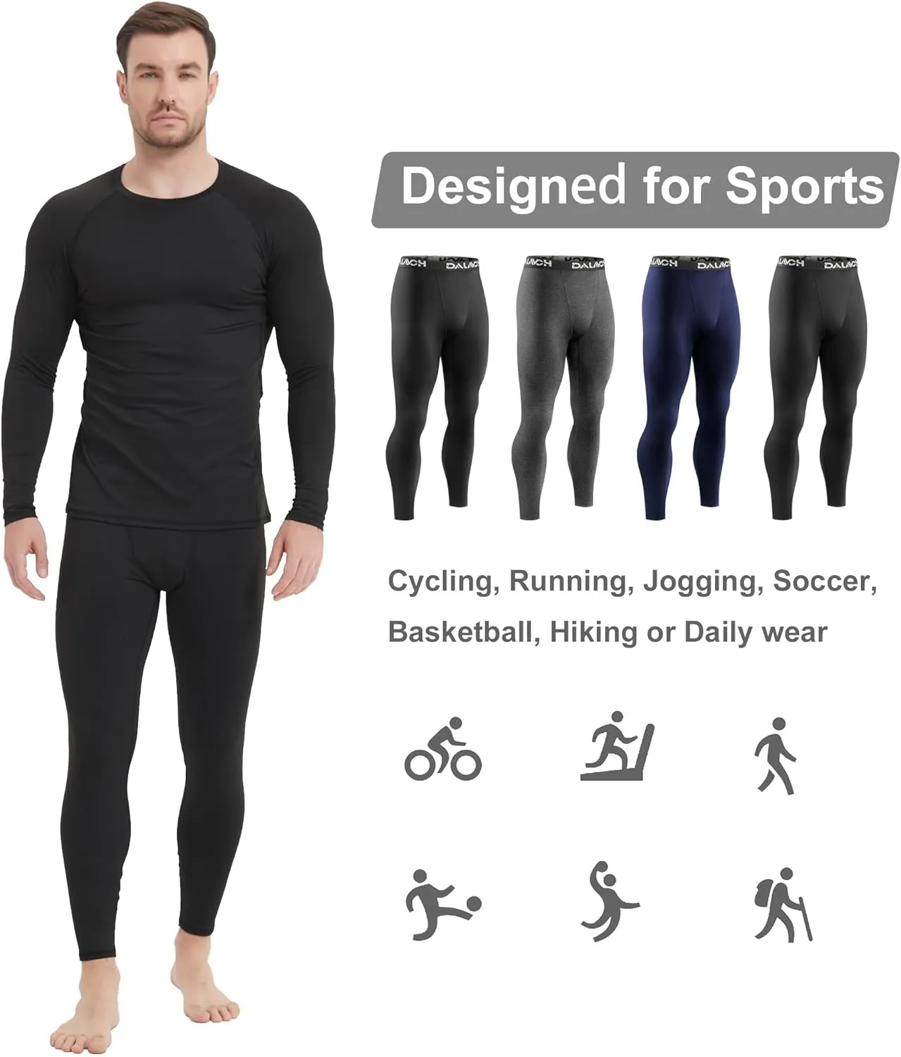 4 Pack Men Thermal Compression Pants,Fleece Lined Heated Leggings for Cold Weather Sports Athletic Winter Baselayer
