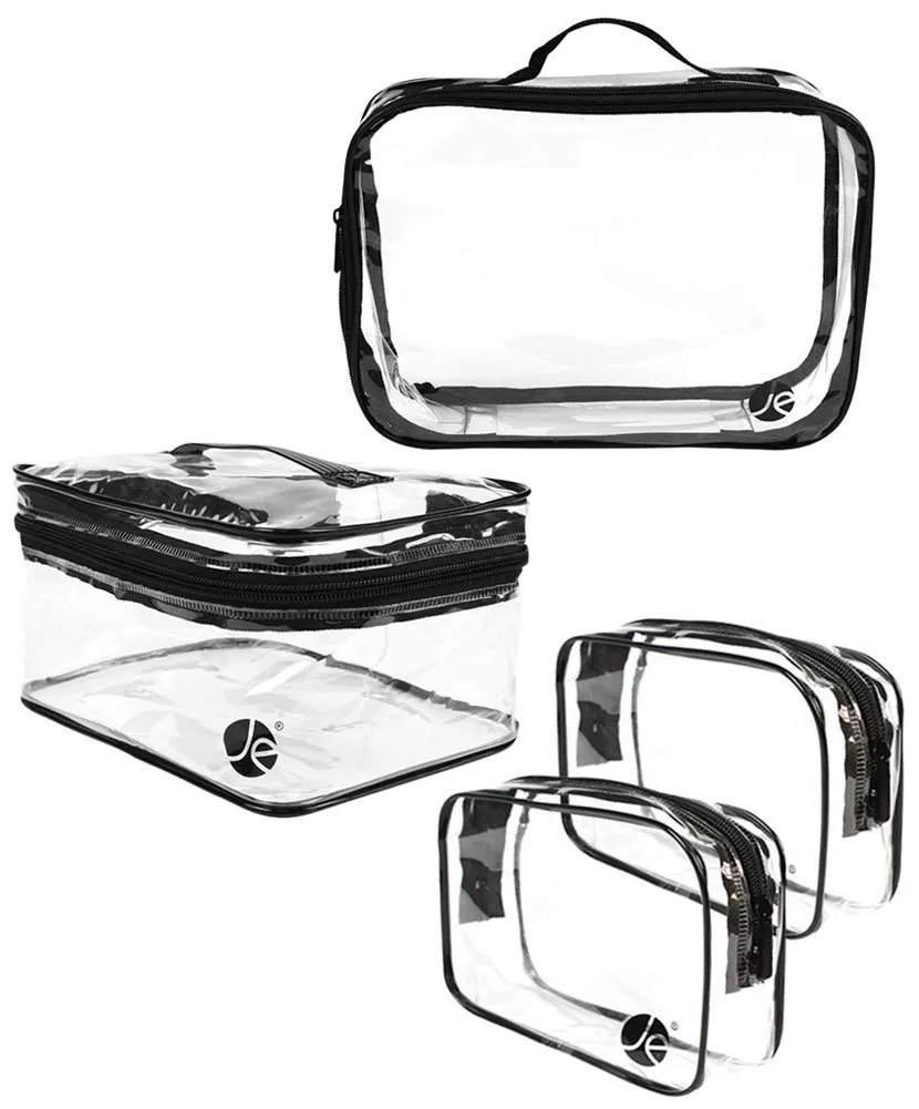 [4 PCS SET], JE Clear PVC Vinyl Multipurpose Cosmetic Makeup Packing Carry On (2 x Small, 1 x Large, 1 x Medium Train)