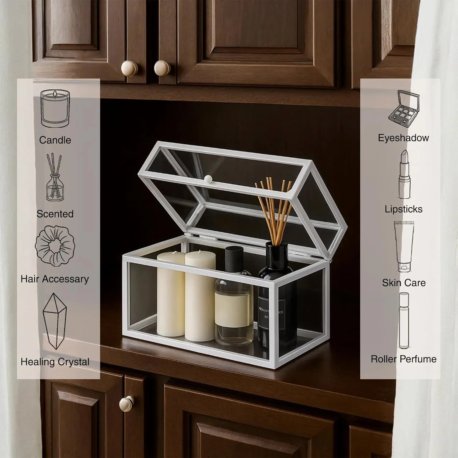40 Lipsticks Organizer with Lid, Glass Display Box Fits Large Perfume & Skincare, Easy-Access Organiser for Vanity Countertop, Multifunctional Display Box in Any Rooms