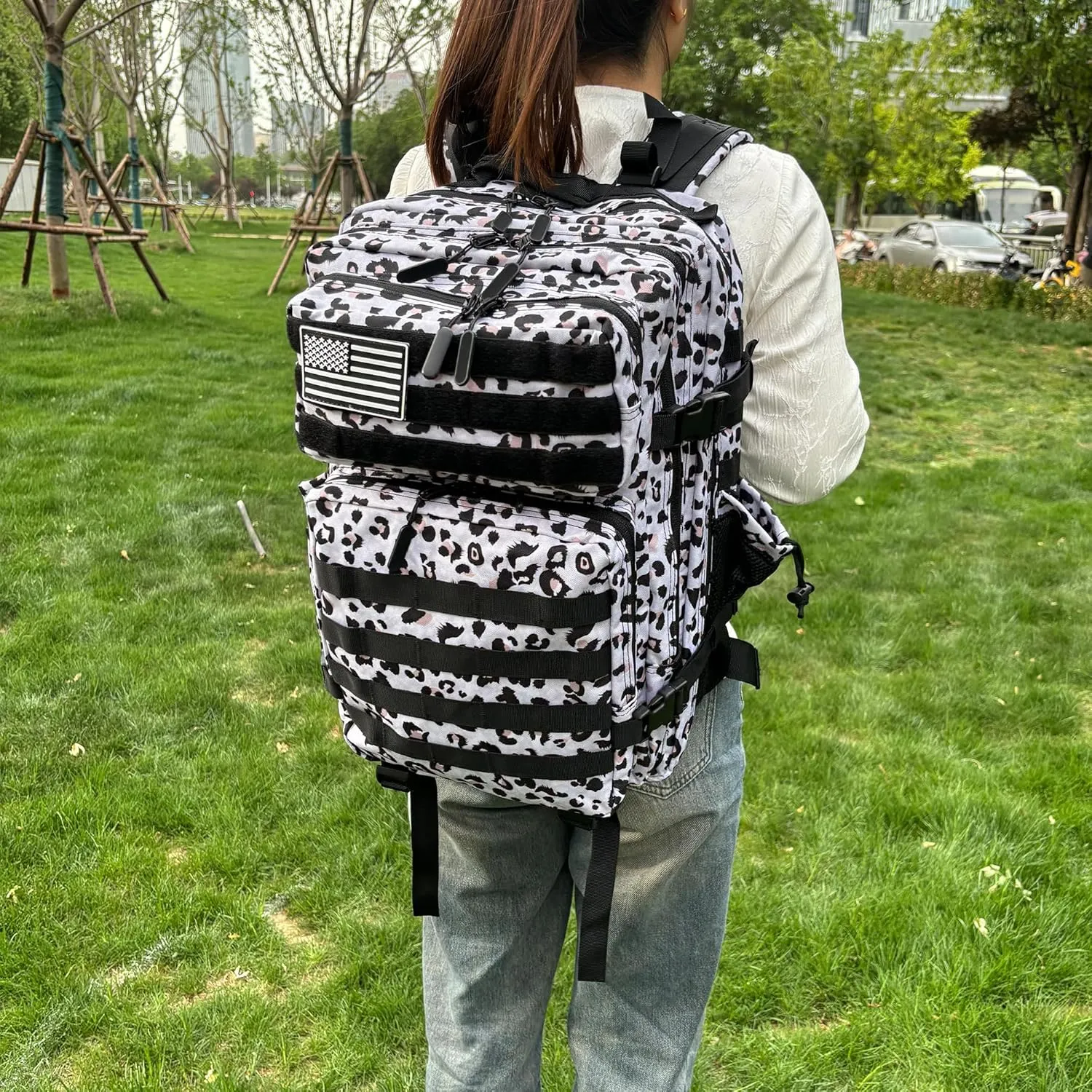 45L Military Tactical Backpack Water-Resistant Army Bag Rucksack MOLLE System - Hydration Compatible Bug Out Bag for Hiking,Gym,Assault Pack,Survival Gear (19.7x11.8)(Leopard print)