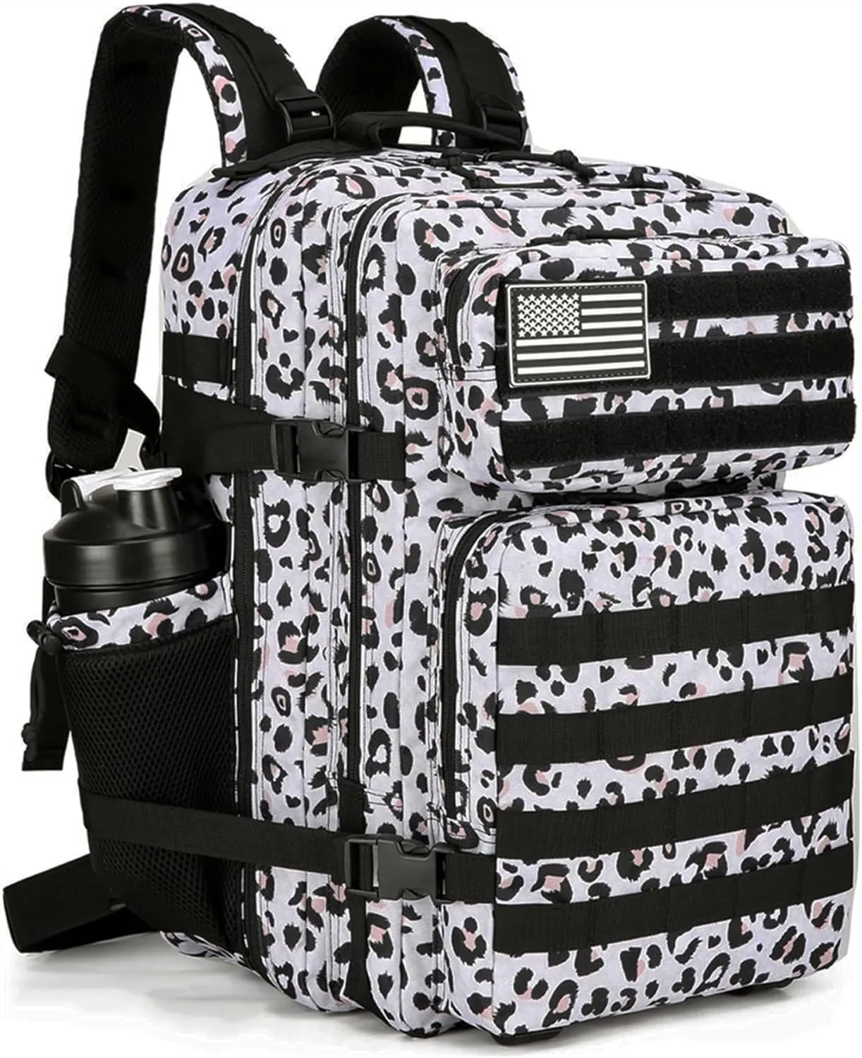 45L Military Tactical Backpack Water-Resistant Army Bag Rucksack MOLLE System - Hydration Compatible Bug Out Bag for Hiking,Gym,Assault Pack,Survival Gear (19.7x11.8)(Leopard print)
