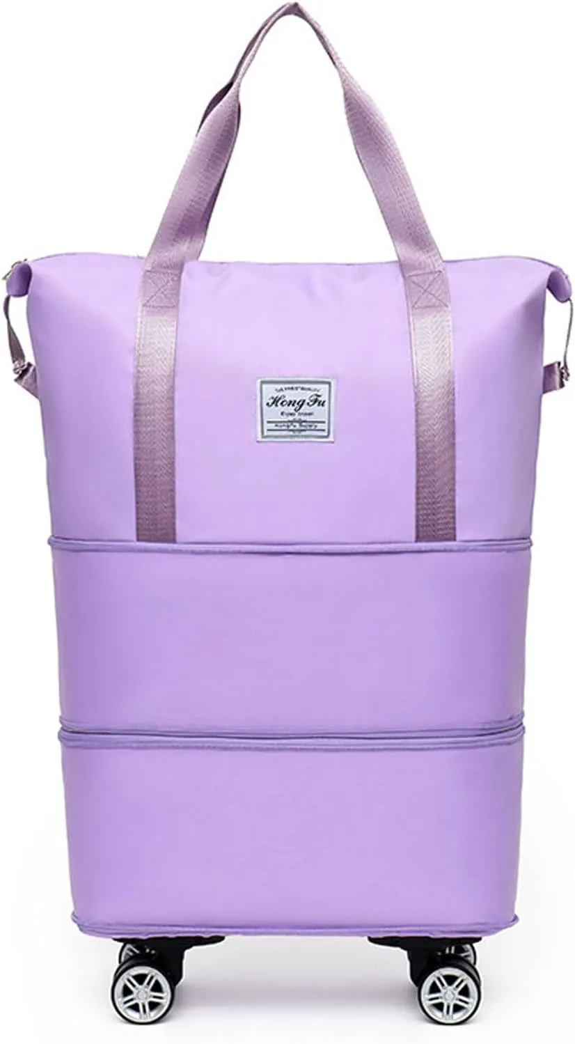 45L Pepepo Travel Bag with Wheels, 2025 New Large Fold Capacity Travel Bag Waterproof Expandable- Universal Wheel Removable for Women Men Airplane Carry on (Light Purple)