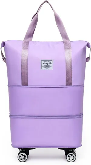 45L Pepepo Travel Bag with Wheels, 2025 New Large Fold Capacity Travel Bag Waterproof Expandable- Universal Wheel Removable for Women Men Airplane Carry on (Light Purple)