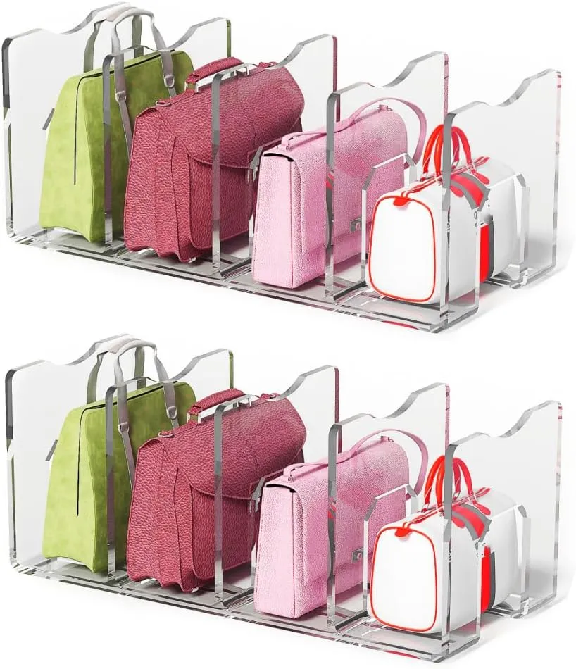 4pcs Clear Plastic Purse Handbag Organizer 4 Sections Bag Closet Shelf Divider Purse Display Stand Handbag Storage Organizer Clear Desk File Sorter Stand Holder Bookshelf (4)
