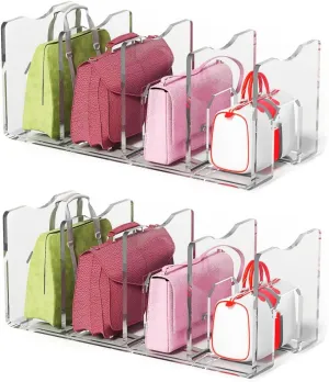 4pcs Clear Plastic Purse Handbag Organizer 4 Sections Bag Closet Shelf Divider Purse Display Stand Handbag Storage Organizer Clear Desk File Sorter Stand Holder Bookshelf (4)