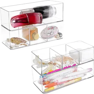 4PCS Cosmetic Storage Drawer, Stackable Bathroom Acrylic Organizer for Dresser, Stationery, Kitchen Cabinet, Pantry, Home Organization(9.1 * 3.5 * 2.6 In)